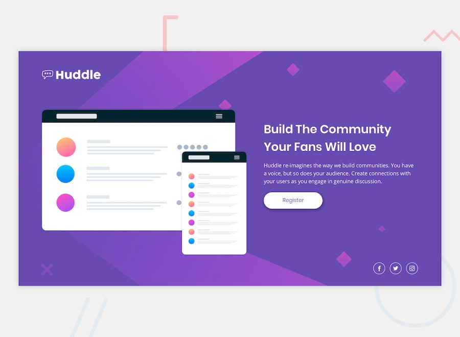 Huddle landing page with a single introductory section - Project Design